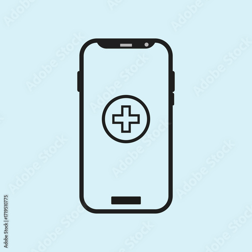 Medical plus icon, telephone, and emergency healthcare communication mobile icon line art design.