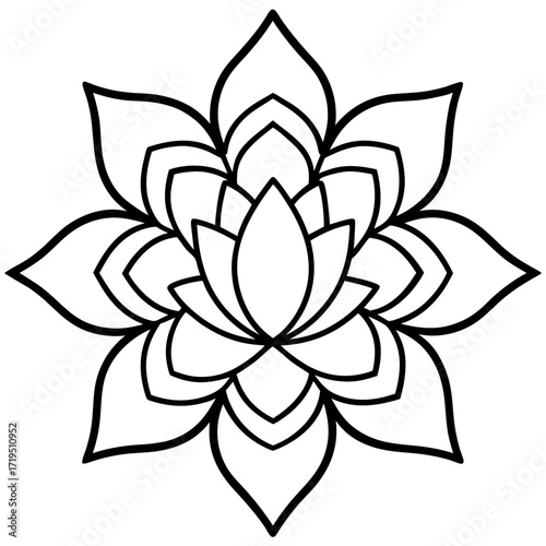 A detailed line art coloring page for adults, featuring an abstract wild floral pattern in the style of a Mandela design