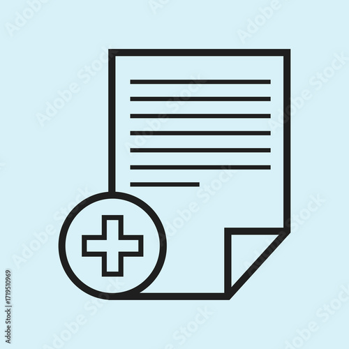 Medical document, document file with health plan symbol, medical form, medical record design.