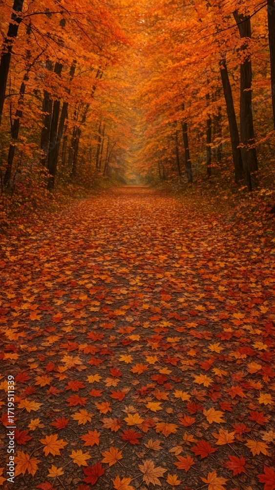 Fototapeta premium autumn path covered in colorful leaves mobile wallpaper