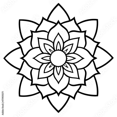 A detailed line art coloring page for adults, featuring an abstract wild floral pattern in the style of a Mandela design