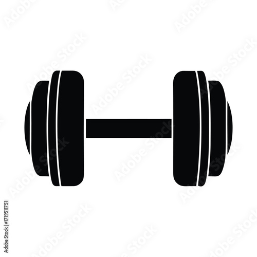 Silhouette of a Dumbbell Isolated on a White Background, Representing Strength Training and Weightlifting Exercises for Fitness and Health