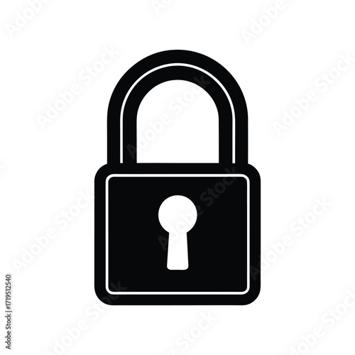 A black and white vector illustration of a classic padlock, symbolizing security, protection, and privacy in a digital or physical context