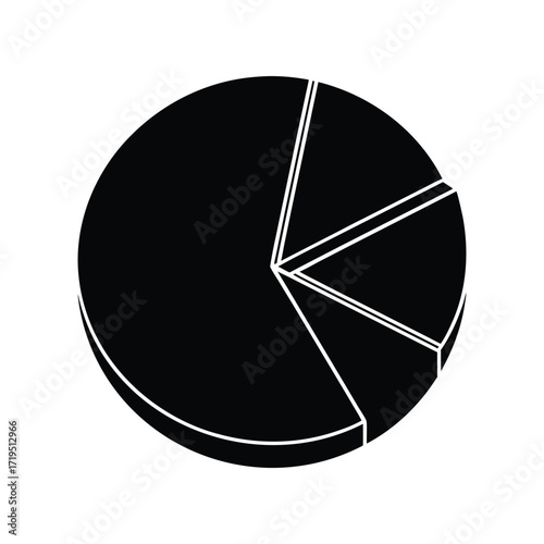 A simple black and white pie chart graphic representing data segmentation and analysis, perfect for business reports and presentations