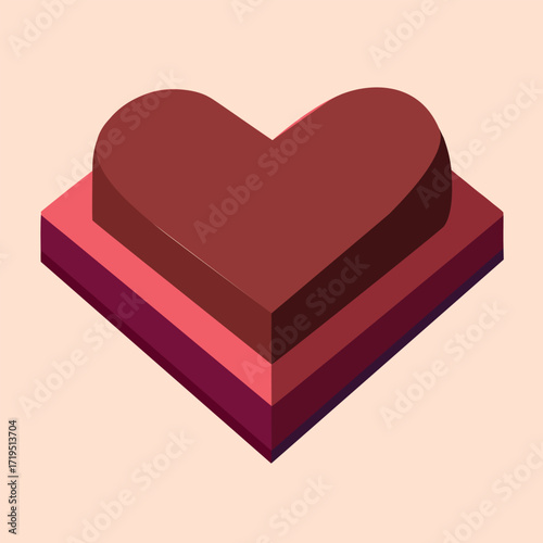 Red heart shape on a multi layered geometric platform in isometric view