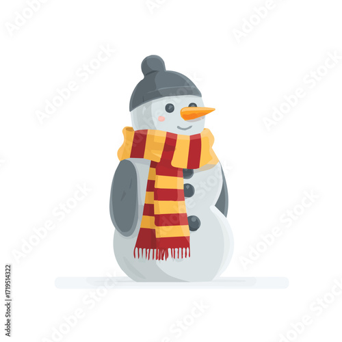 Flat 2D icon Vector illustration, flat design, animation design, minimalist design, clipart, A Simple flat 2D icon of a snowman illustration isolated on a transparent background, EPS format