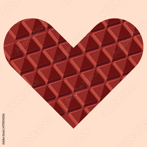 Heart shaped dark chocolate bar with textured surface on a light background