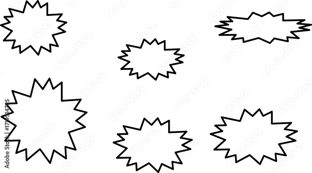 Obraz premium Starburst Badge PNG – Doodle Explosion Shapes, Sale Labels, Price Tags, Sticker Pack with Transparent Background