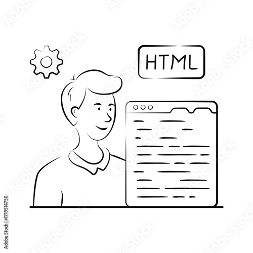 Grab this well designed hand drawn illustration of programmer
