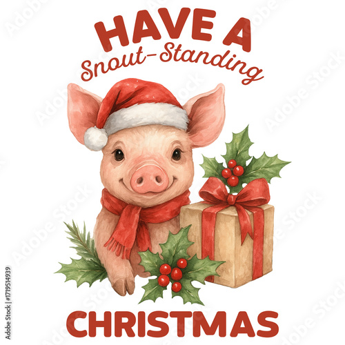 Have a Snout-standing Christmas - Christmas Farm T-Shirt, Farmhouse Clipart, Holiday Farm Animal Shirt, Farm Life, Trendy xmas saying, funny Christmas animal Graphic
