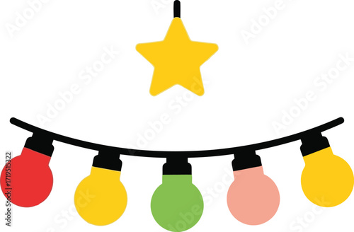 Festive string lights and star for holiday celebration decoration elements vector