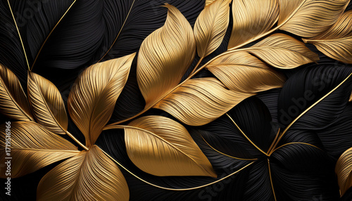 Abstract Black And Gold Leaves Background