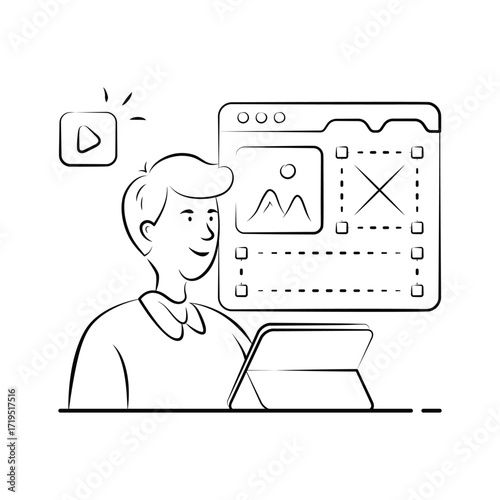 Interactive Website Illustration with Modern UI and Coding Concept