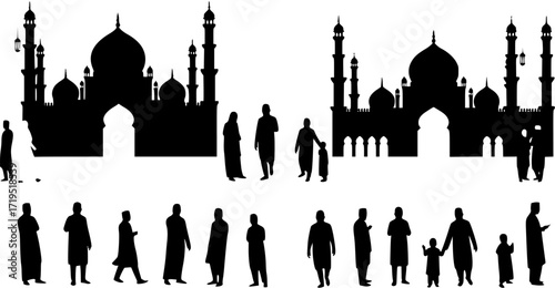 person is standing against a backdrop featuring an intricately designed mosque
