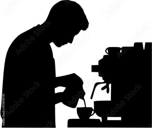 Silhouette of Barista Preparing Drink at Counter
