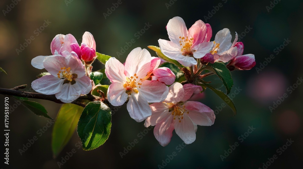 Fototapeta premium Blossoming twig of a tree showing vibrant pink and white flowers