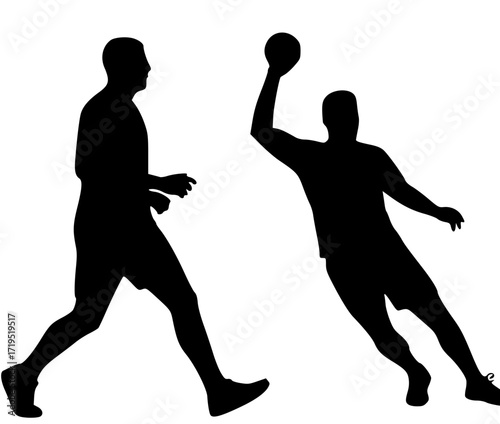 Double Handball Players in Black Silhouette Mid-Game
