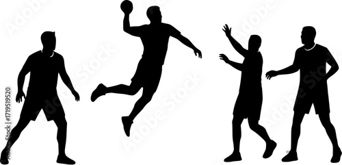 Double Handball Players in Black Silhouette Mid-Game
