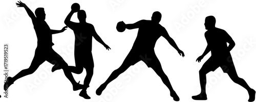 Double Handball Players in Black Silhouette Mid-Game

