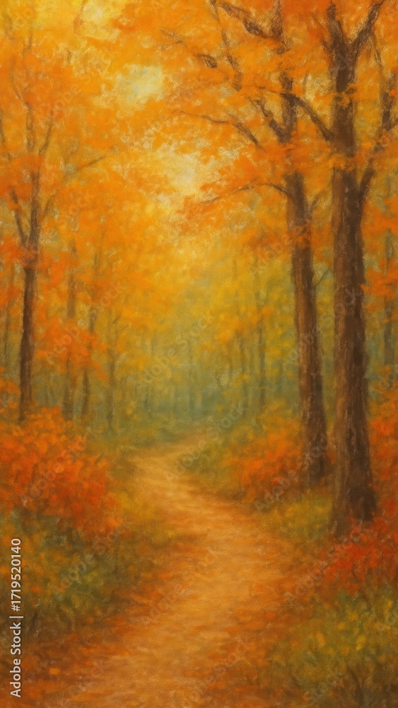 Fototapeta premium soft oil pastel quiet fall path in woods mobile wallpaper