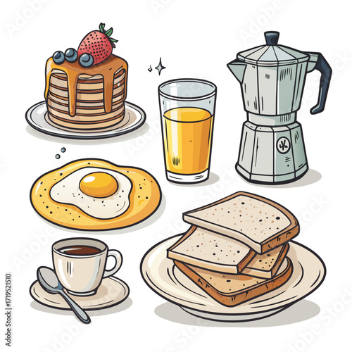 Delicious breakfast food and drink for morning meal
