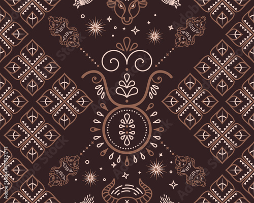 Taurus Zodiac Seamless Pattern Modern geometric and ethnic designs for Textiles, Carpets, Tiles and Fabrics.