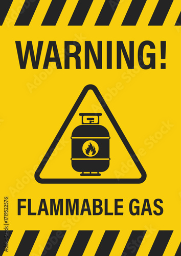 Flammable gas warning, hazard safety sign vector illustration