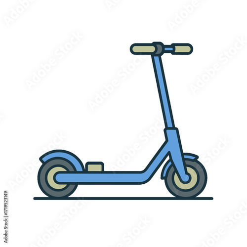 Blue electric kick scooter vector icon illustration.