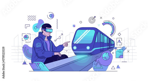 Virtual Reality Transportation Future: A Man Experiencing a Train Ride in Metaverse