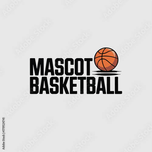 Vector art of mascot basketball text logo with a basketball graphic on a light grey background, perfect for sports branding and team identity