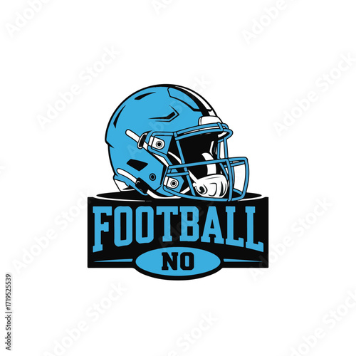 Vector art of blue american football helmet with the word football and no in a graphic design