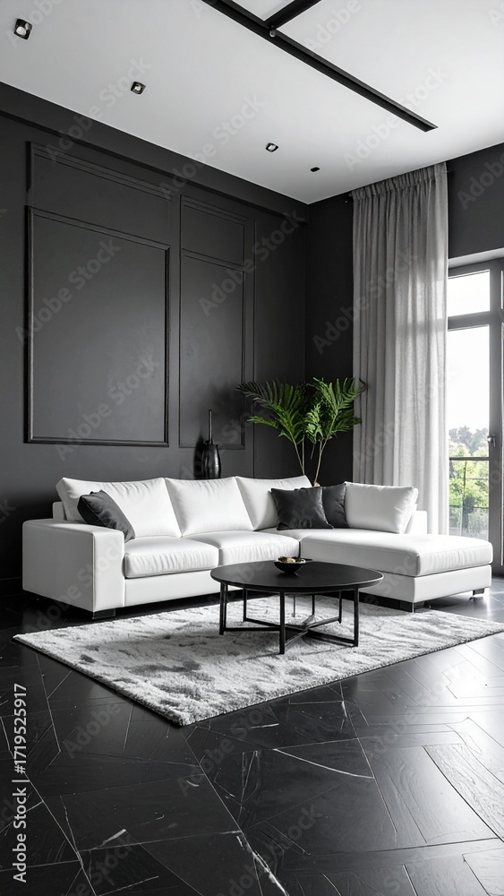 Obraz premium Modern Luxury Living Room Interior Design Black and White Decor.