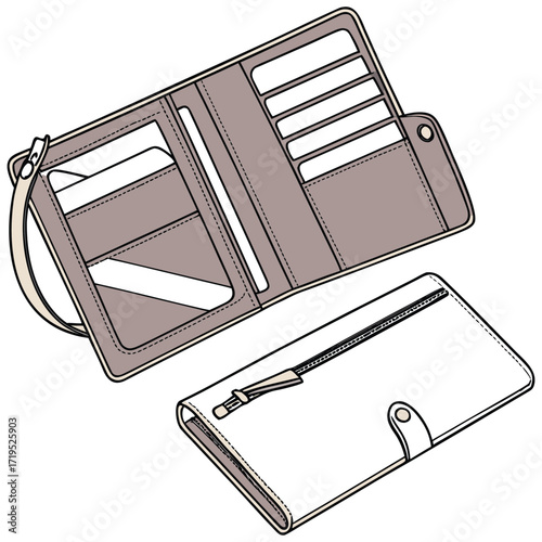 Modern and stylish long wallet vector illustration with bold colors and clean lines