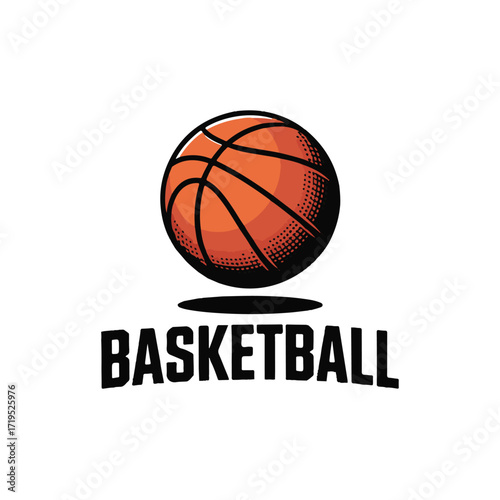 Vector art of a dynamic illustration of a basketball with the word basketball below it, isolated on a, symbolizing the sport and its associated culture