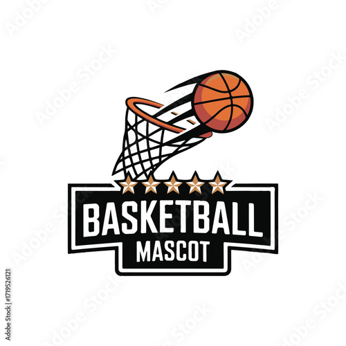 Vector art of basketball mascot logo with a ball going through the net