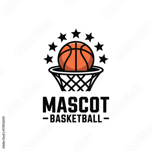Vector art of basketball mascot logo with stars and net
