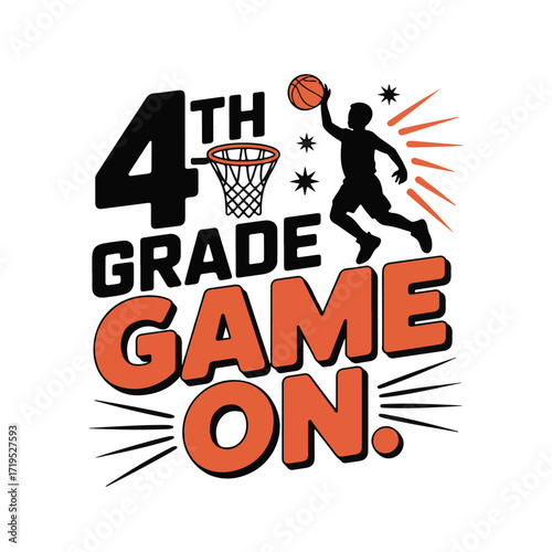 Vector art of 4th grade game on basketball player silhouette dunking