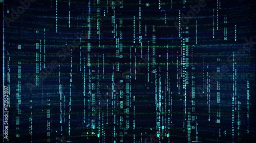 Computer Hacking Interface Background with Digital Codes and Glitch Effects