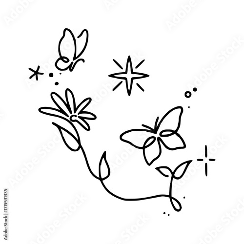 minimalist butterfly swarm line art
