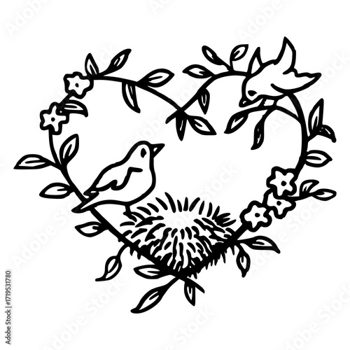 lovebirds in a nest wreath