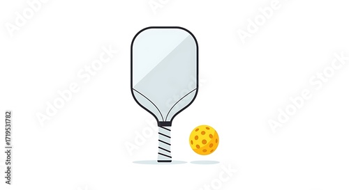 Pickleball Paddle and Ball on White Background sport