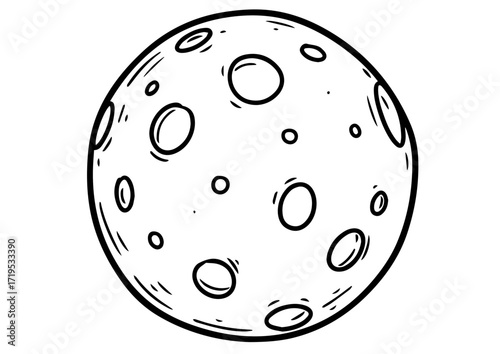 Hand-drawn moon illustration with visible craters and details  