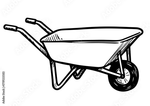 Wheelbarrow in outline style for gardening and landscaping tasks  