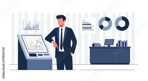 Business intelligence professional analyzing charts and diagrams for strategic planning