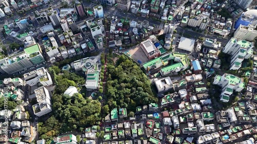 A High-Angle Aerial View of a Dense Urban City in Korea