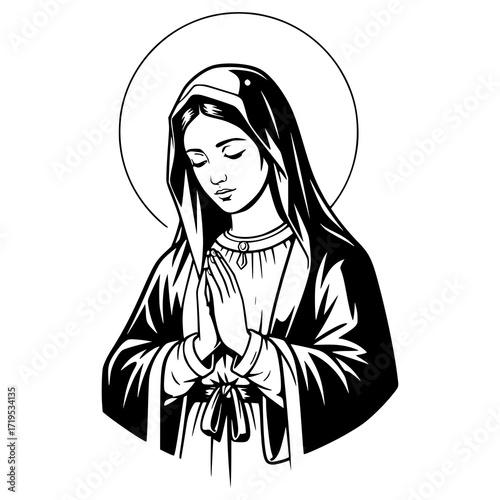 Virgin Mary in prayer, vector illustration.