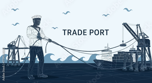 Conceptual illustration representing global trade operations at a bustling trade port