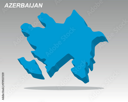 3D vector map of Azerbaijan with a modern, minimalist style. Use this editable Azerbaijan graphic for business, travel, and geographical presentations involving Azerbaijan