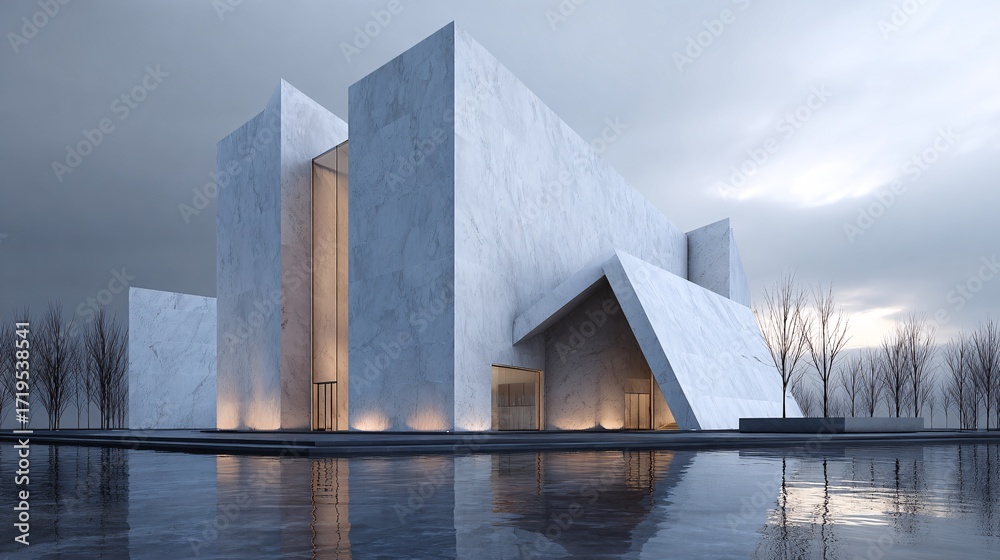 Fototapeta premium A modern museum with sharp geometric shapes and clean lines