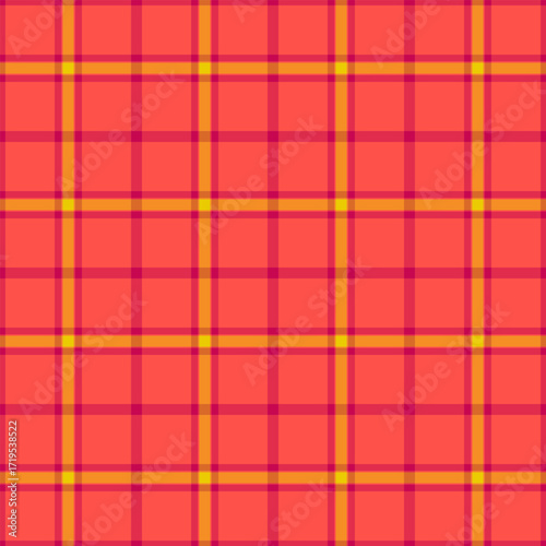 40s check plaid background, art fabric vector tartan. Store texture textile seamless pattern in red and orange colors.